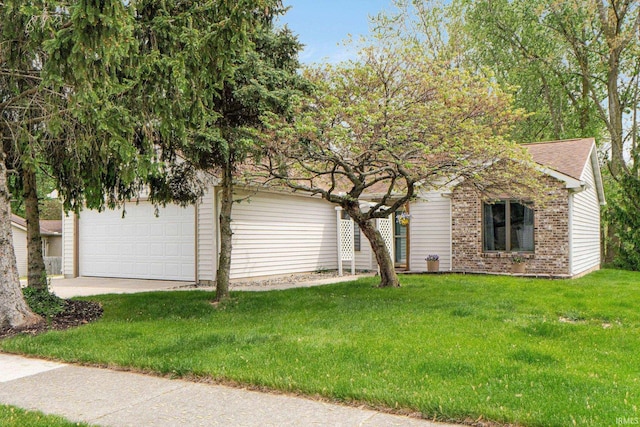 6114 Picacho Dr, Fort Wayne, IN 46825 - obstructed view of property featuring brick siding, a front lawn, an attached garage, a shingled roof, and driveway