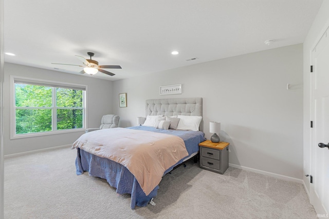 1004 Hathaway Rd, Fort Wayne, IN 46845 - bedroom with light colored carpet, baseboards, ceiling fan, and recessed lighting