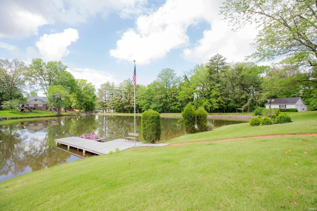 300 Springhaven Dr, Evansville, IN 47710 - dock area featuring a water view, a yard, and view of wooded area