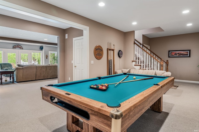 10528 Indian Ridge Dr, Fort Wayne, IN 46814 - game room featuring carpet flooring, recessed lighting, pool table, and baseboards