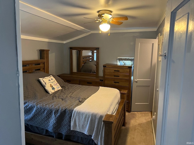 907 S 21st St, Lafayette, IN 47905 - bedroom featuring lofted ceiling, light carpet, a ceiling fan, and crown molding