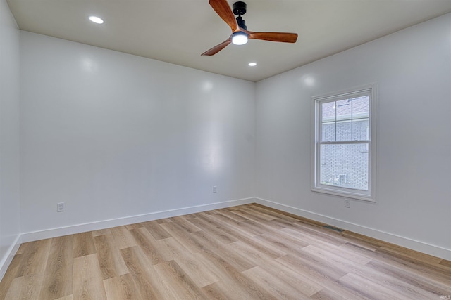 3530 Montgomery Ct, Newburgh, IN 47630 - spare room featuring light wood-type flooring, ceiling fan, baseboards, and recessed lighting