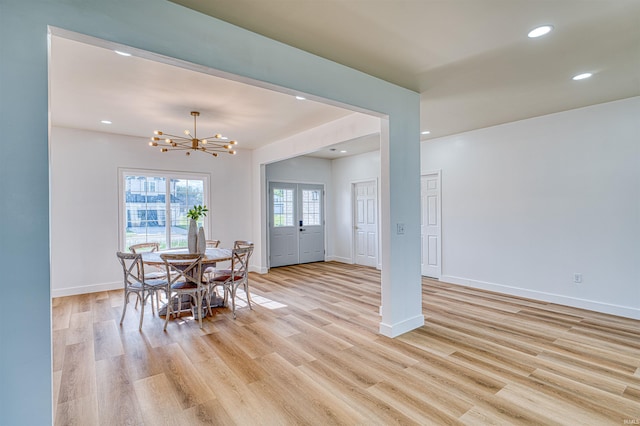 3530 Montgomery Ct, Newburgh, IN 47630 - dining area featuring a chandelier, light wood finished floors, recessed lighting, and baseboards