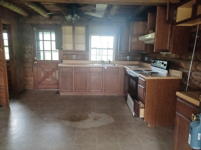403 E Poplar St, Fort Branch, IN 47648 - kitchen featuring electric range, under cabinet range hood, healthy amount of natural light, and a sink