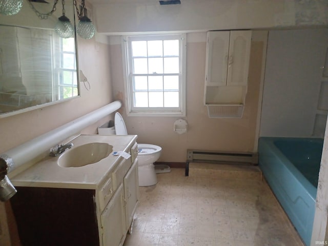 403 E Poplar St, Fort Branch, IN 47648 - full bathroom featuring a baseboard heating unit, healthy amount of natural light, toilet, and tile patterned floors