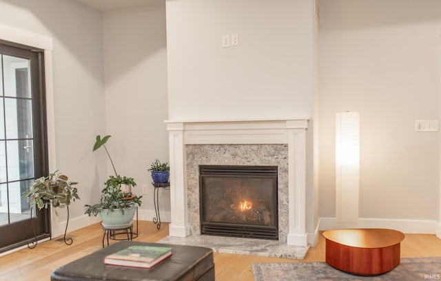 735 E Holland Dr, Bloomington, IN 47401 - detailed view of wood finished floors, a fireplace, and baseboards