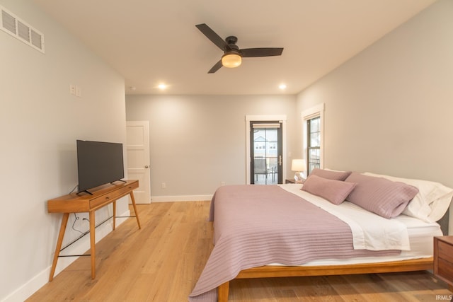735 E Holland Dr, Bloomington, IN 47401 - bedroom featuring baseboards, light wood-style floors, recessed lighting, and ceiling fan