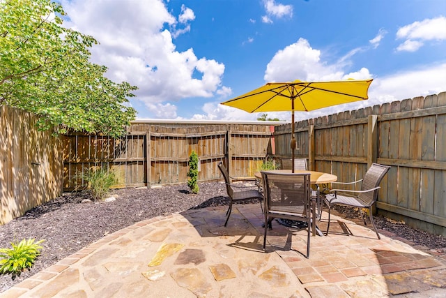 view of patio featuring outdoor dining area and a fenced backyard