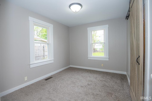 carpeted spare room with healthy amount of natural light and baseboards