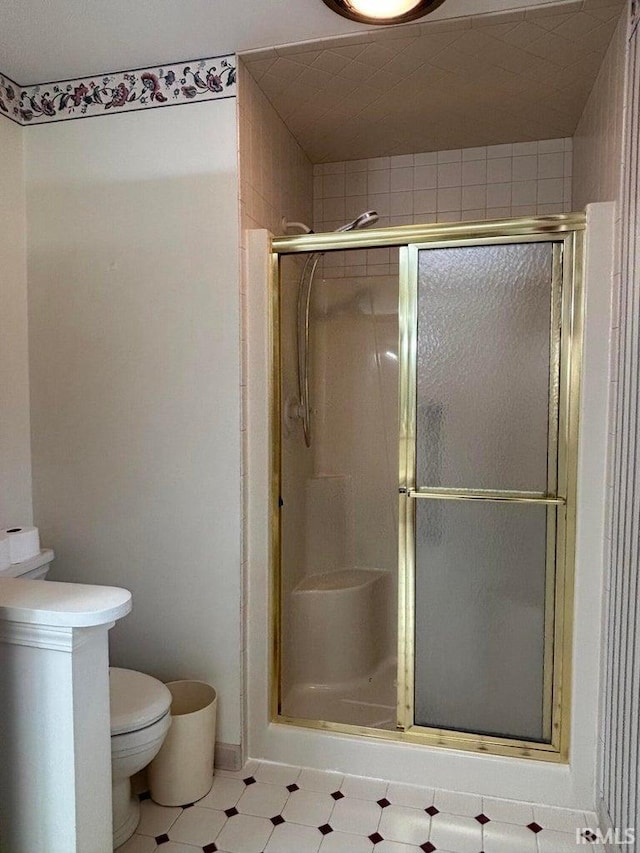 bathroom featuring a shower stall and toilet