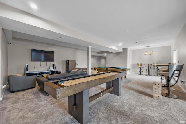 2344 E Linden Hill Dr, Bloomington, IN 47401 - recreation room with carpet, pool table, baseboards, and recessed lighting