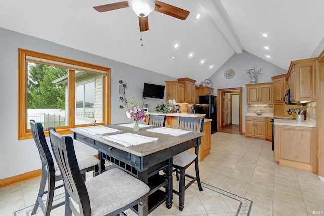 2102 Hunters Ct, Auburn, IN 46706 - dining room with ceiling fan, light tile patterned floors, baseboards, and recessed lighting