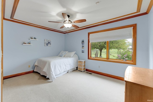 2102 Hunters Ct, Auburn, IN 46706 - carpeted bedroom featuring crown molding, baseboards, and ceiling fan