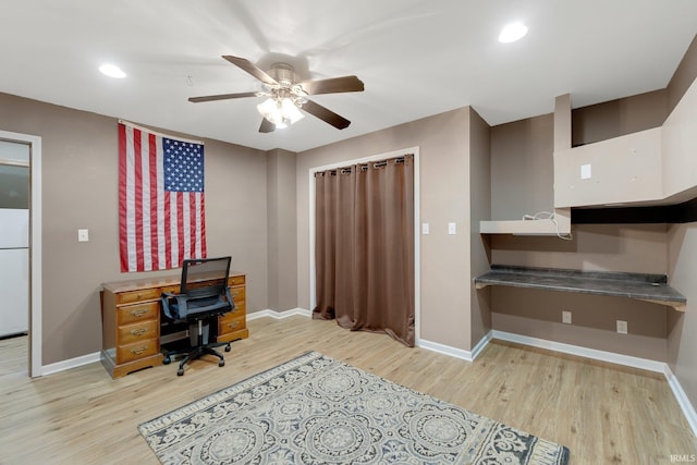 2102 Hunters Ct, Auburn, IN 46706 - office featuring wood finished floors, baseboards, a ceiling fan, and recessed lighting
