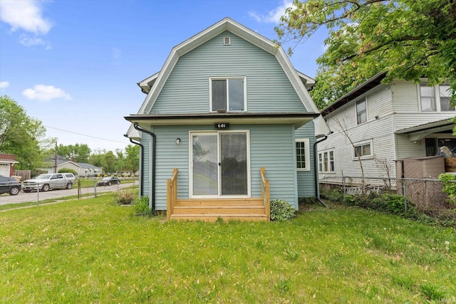 back of property with entry steps and a gambrel roof