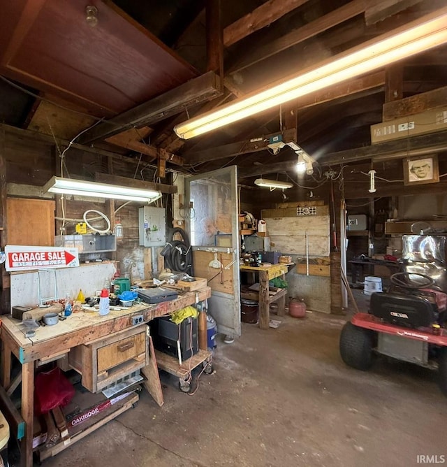basement featuring a workshop area