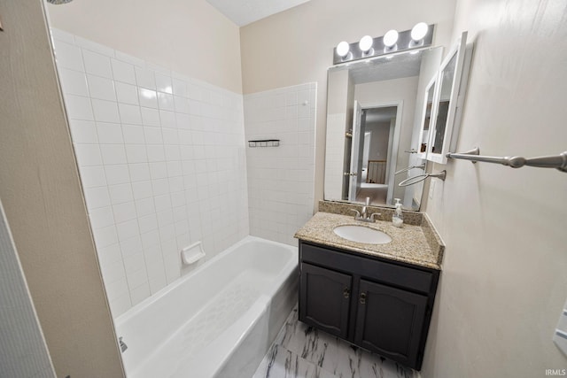 50880 Cherry Farm Trl, Granger, IN 46530 - bathroom with tub / shower combination, vanity, and marble finish flooring