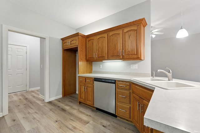 12908 Chaplin Ct, Fort Wayne, IN 46845 - kitchen featuring dishwasher, a sink, brown cabinetry, and light wood-style floors