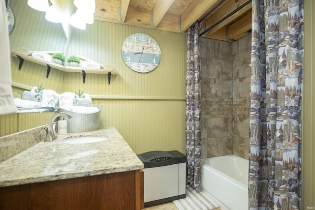 59000 Crumstown Hwy, North Liberty, IN 46554 - bathroom featuring vanity and shower / bathtub combination with curtain