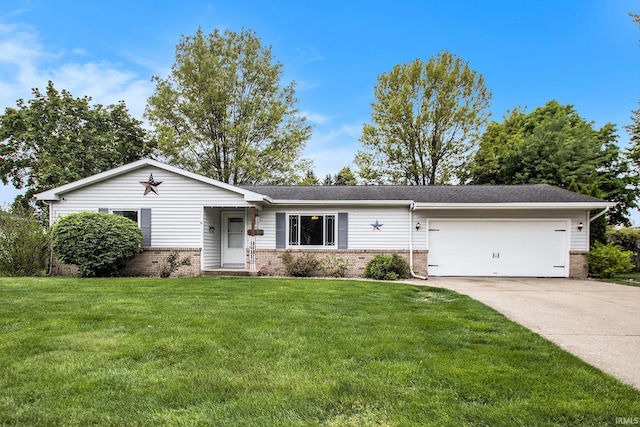 1612 W Grant St, Bremen, IN 46506 - single story home with brick siding, a garage, driveway, and a front lawn