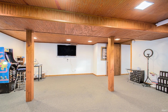 1612 W Grant St, Bremen, IN 46506 - finished below grade area featuring carpet, wooden ceiling, recessed lighting, and baseboards