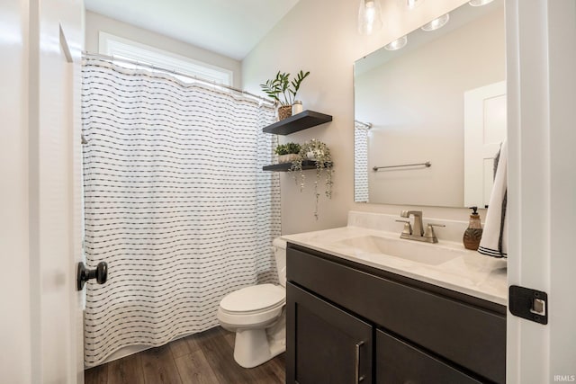 111 Big Rock Pass, Huntertown, IN 46748 - full bath featuring toilet, wood finished floors, vanity, and a shower with shower curtain