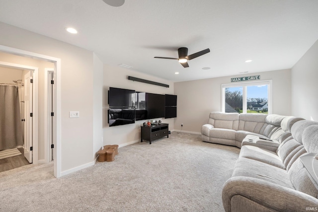 111 Big Rock Pass, Huntertown, IN 46748 - carpeted living area with ceiling fan, baseboards, and recessed lighting