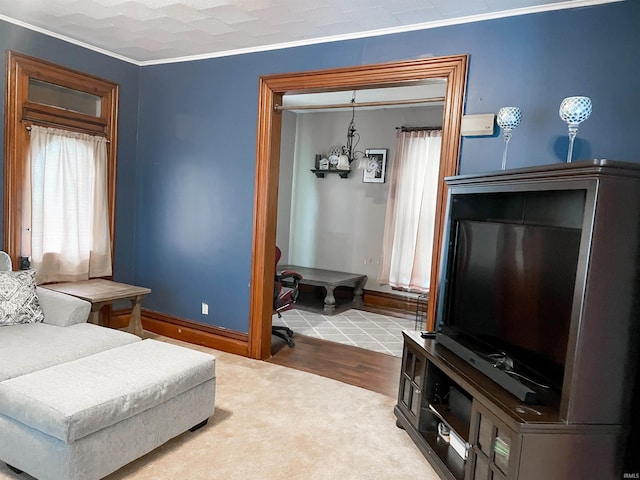 2363 W Second Sts, Mexico, IN 46958 - carpeted living room with crown molding and baseboards