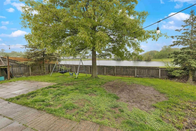 116 El Dorado Trl W, Fort Wayne, IN 46825 - view of yard with a playground, a water view, and a patio area