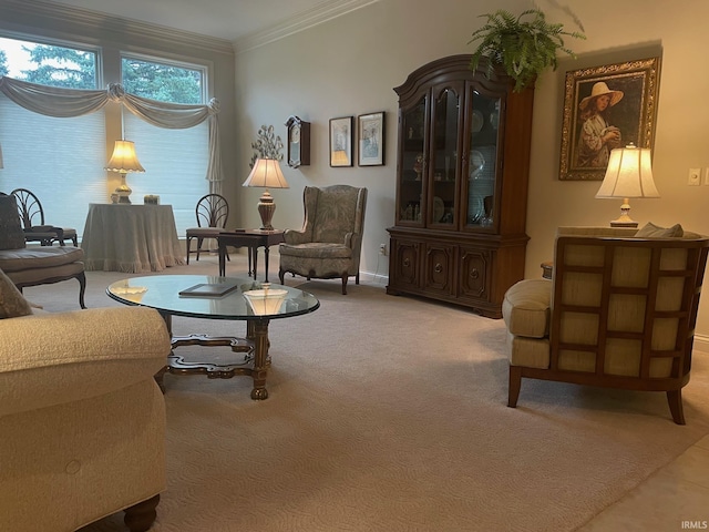 12116 Autumn Breeze Dr, Fort Wayne, IN 46845 - carpeted living room with crown molding and baseboards