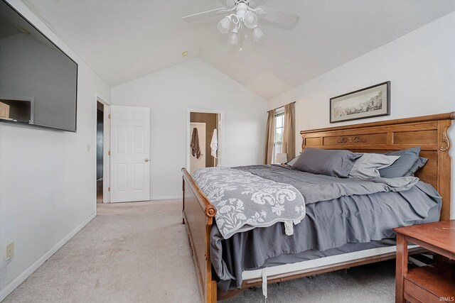 2507 Audri Ln, Kokomo, IN 46901 - bedroom with light colored carpet, vaulted ceiling, baseboards, and a ceiling fan
