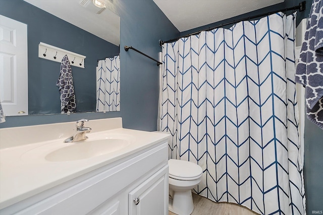 2507 Audri Ln, Kokomo, IN 46901 - full bath featuring toilet, vanity, a shower with curtain, and wood finished floors