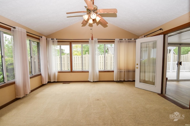 4105 W Friar Dr, Muncie, IN 47304 - unfurnished sunroom with vaulted ceiling, carpet floors, plenty of natural light, and baseboards