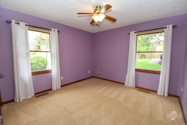 4105 W Friar Dr, Muncie, IN 47304 - spare room featuring light carpet, ceiling fan, a textured ceiling, and baseboards