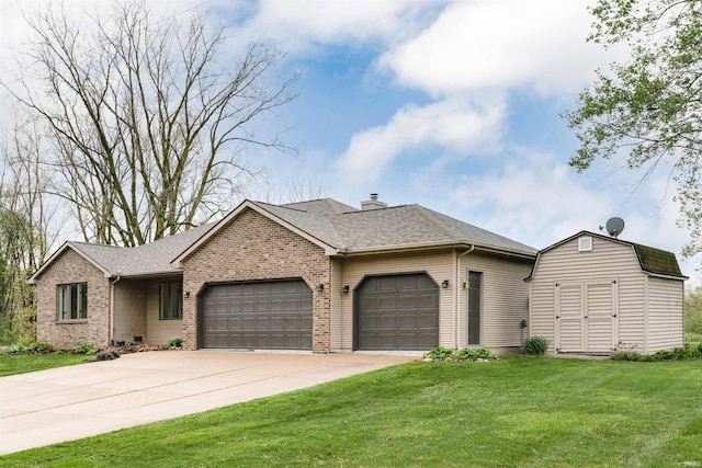 2375 N 110 W, Angola, IN 46703 - single story home featuring an attached garage, brick siding, a front lawn, concrete driveway, and a chimney