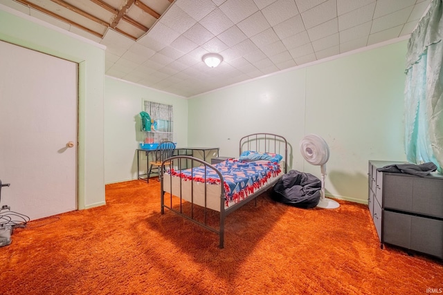 carpeted bedroom with crown molding