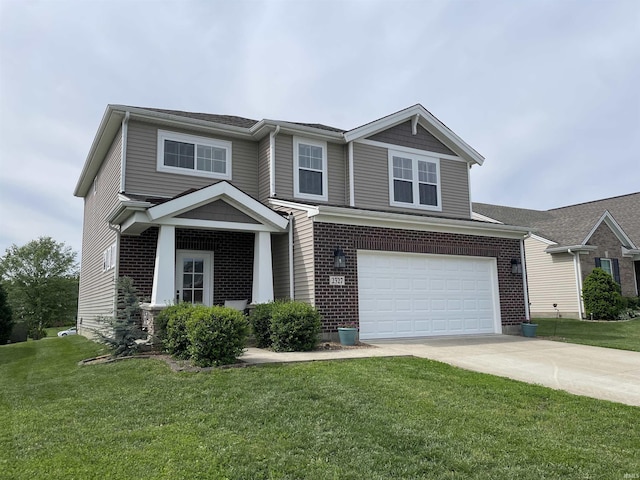 2327 Jamaica Ct, Evansville, IN 47725 - view of front of home featuring concrete driveway, an attached garage, a front lawn, and brick siding