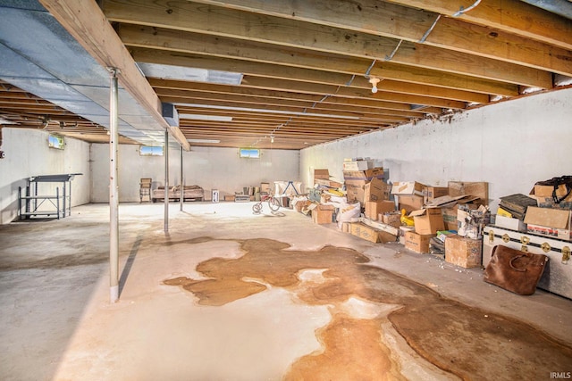view of unfinished basement