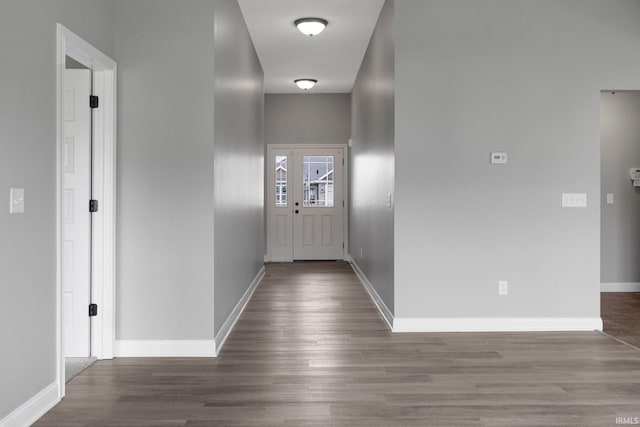 entrance foyer with baseboards and wood finished floors