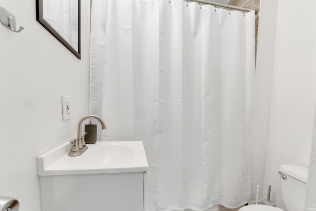 1820 Saint Marys Ave, Fort Wayne, IN 46808 - bathroom featuring toilet, vanity, and a shower with curtain