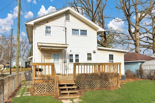 1820 Saint Marys Ave, Fort Wayne, IN 46808 - back of property with a wooden deck and cooling unit