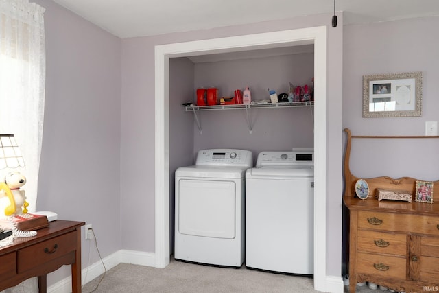 602 Cherokee Ave, Lafayette, IN 47905 - washroom with washer and clothes dryer, light colored carpet, and baseboards