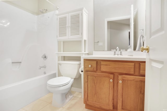 5849 Porterfield Dr, Evansville, IN 47711 - bathroom featuring tile patterned floors, toilet, shower / washtub combination, and vanity