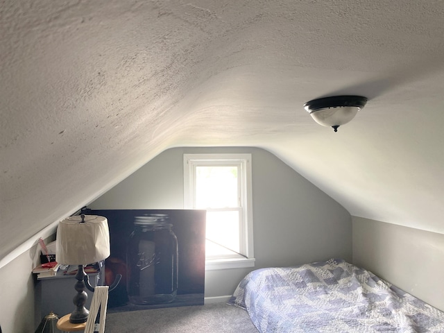 6913 E Jackson St, Muncie, IN 47303 - carpeted bedroom featuring a textured ceiling and vaulted ceiling