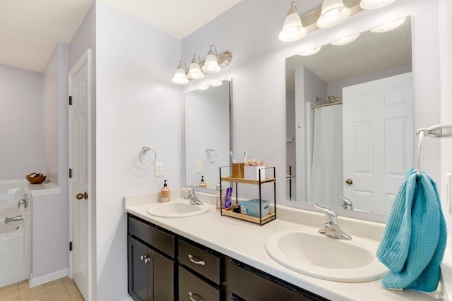 1507 Tara Bella Ln, Fort Wayne, IN 46845 - full bath with double vanity, tile patterned floors, a tub to relax in, and curtained shower