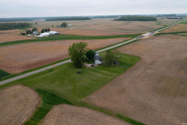 aerial view of sparsely populated area with rows of crops