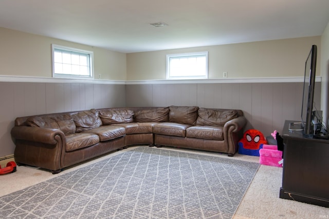 1818 Chochtimar Trl, Fort Wayne, IN 46808 - living room with a wainscoted wall, plenty of natural light, carpet, and a baseboard heating unit