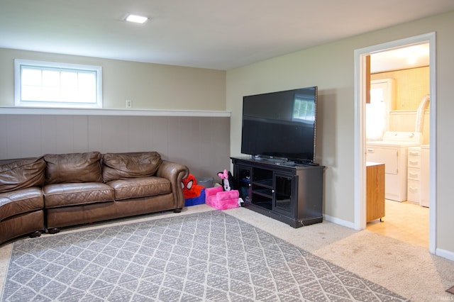 1818 Chochtimar Trl, Fort Wayne, IN 46808 - living room featuring washer and dryer and light carpet
