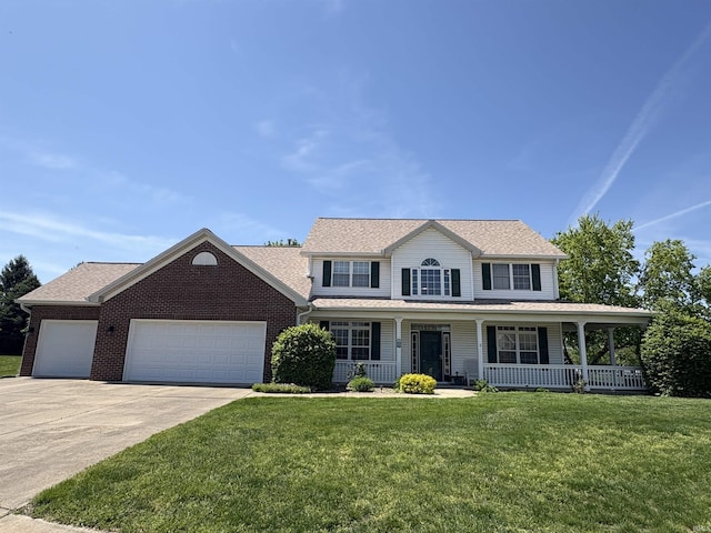 1804 Canyon Creek Dr, Lafayette, IN 47909 - view of front of property featuring covered porch, a garage, concrete driveway, a front lawn, and roof with shingles
