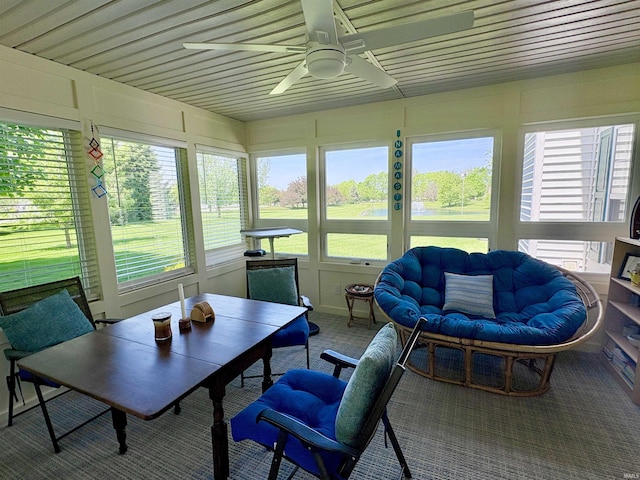 1804 Canyon Creek Dr, Lafayette, IN 47909 - sunroom / solarium featuring ceiling fan, carpet, and outdoor dining area